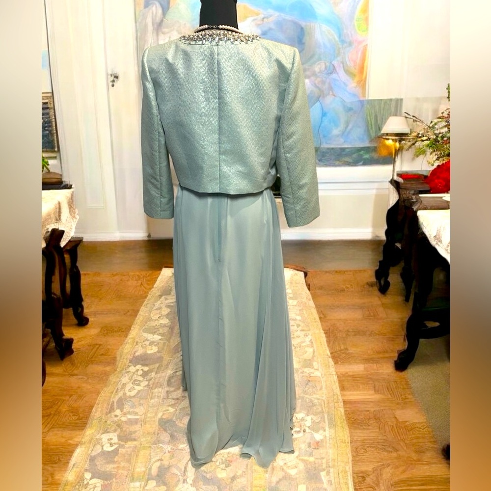 TAHARI CHIFFON GOWN WITH JACKET SIZE 8 METALLIC JACQUARD ARTHUR LEVINE MINT. - Picture 9 of 15